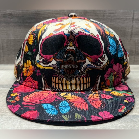 Harley Davidson Floral Butterfly Skull AOP Snapback Jat (Brand Mew) - Picture 1 of 6